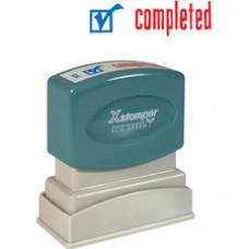 Xstamper Red/Blue COMPLETED Title Stamp - Message Stamp - "COMPLETED" - 0.50" Impression Width x 1.62" Impression Length - 100000 Impression(s) - Red, Blue - Polymer - Recycled - 1 Each