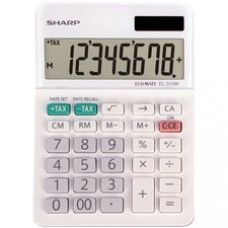 Sharp EL-310WB 8 Digit Professional Mini-Desktop Calculator - Extra Large Display, Durable, Plastic Key, Dual Power, 4-Key Memory, Angled Display - 8 Digits - LCD - White - Desktop - 1 Each