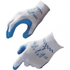 Showa Atlas Fit General Purpose Gloves - Medium Size - Natural Rubber - Blue, Gray - Comfortable, Lightweight, Knit Wrist, Durable, Debris Resistant - 24 / Box