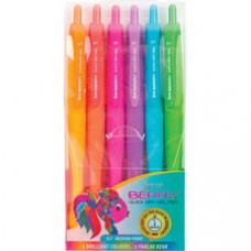 So-Mine Serve Berry Quick Dry Retract Gel Ink Pen - Medium Pen Point - 0.7 mm Pen Point Size - Retractable - Orange, Red, Pink, Turquoise, Lilac, Light Green Gel-based Ink - Orange, Red, Pink, Turquoise, Lilac, Light Green Barrel
