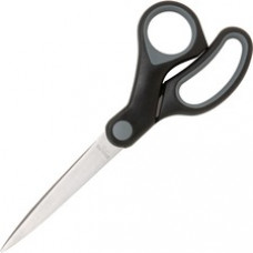 Sparco Straight Rubber Handle Scissors - 8" Overall Length - Straight - Stainless Steel - Black, Gray - 2 / Each