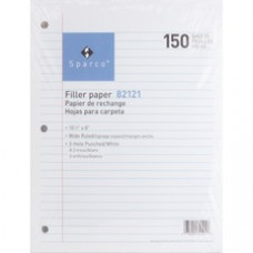 Sparco Standard White 3HP Filler Paper - 150 Sheets - Ruled Red Margin - 16 lb Basis Weight - 8