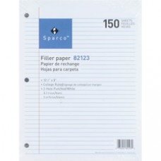Sparco Standard White 3HP Filler Paper - 150 Sheets - Ruled Red Margin - 16 lb Basis Weight - 8