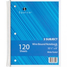 Sparco Quality Wirebound Wide Ruled Notebooks - 120 Sheets - Wire Bound - Wide Ruled - Unruled - 16 lb Basis Weight - 8