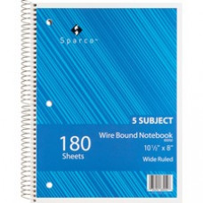 Sparco Quality Wirebound Wide Ruled Notebooks - 180 Sheets - Wire Bound - Wide Ruled - Unruled - 16 lb Basis Weight - 8