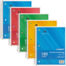 Sparco Wirebound College Ruled Notebooks - 180 Sheets - Wire Bound - College Ruled - Unruled - 8
