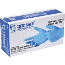 BestSafe Single-use Nitrile Glove - Contaminant Protection - X-Large Size - For Right/Left Hand - Blue - Puncture Resistant, Powder-free, Latex-free - For Multipurpose - 100 / Box - 4 mil Thickness