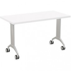 Special-T Link Flip & Nest Table - White Rectangle Top - Metallic Silver T-shaped Base - 48