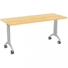 Special-T Link Flip & Nest Table - Crema Maple Rectangle Top - Metallic Silver T-shaped Base - 60