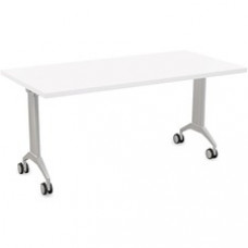 Special-T Link Flip & Nest Table - White Rectangle Top - Metallic Silver T-shaped Base - 60