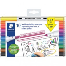 Staedtler Double-ended Dry Erase Pens - Chisel, Bullet Marker Point Style - Assorted Dry Ink - 10 / Pack