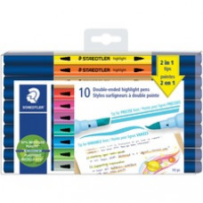 Staedtler Double-ended Highlighter Pens - Chisel, Brush Marker Point Style - Assorted Water Based Ink - 10 / Pack