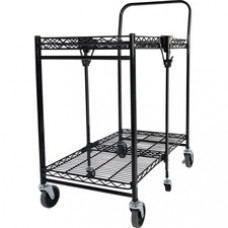 Bostitch Folding Utility Cart - 2 Shelf - 400 lb Capacity - 6 Casters - Steel Frame - Black - 1 Each