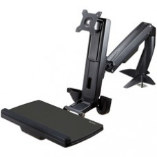 StarTech.com Sit Stand Monitor Arm - Desk Mount Sit-Stand Workstation up to 34 inch VESA Display - Standing Desk Converter - Keyboard Tray - Desk mount sit-stand monitor arm supports single VESA display up to 34in (17.6lb) - Stand up desk | horizontal art