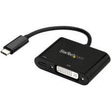 StarTech.com USB C to DVI Adapter with 60W Power Delivery Pass-Through - 1080p USB Type-C to DVI-D Video Display Converter - Black - USB-C (DP 1.2 Alt Mode HBR2) to DVI-D video display adapter with 60W Power Delivery pass-through charging - 1920x1200/1080