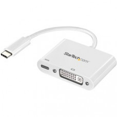 StarTech.com USB C to DVI Adapter with 60W Power Delivery Pass-Through - 1080p USB Type-C to DVI-D Video Display Converter - White - USB-C (DP 1.2 Alt Mode HBR2) to DVI-D video display adapter with 60W Power Delivery pass-through charging - 1920x1200/1080