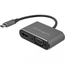 StarTech.com USB C to VGA and HDMI Adapter - Aluminum - USB-C Multiport Adapter - 6 in / 15.24 cm Built-In Cable - USB C multiport adapter maximizes video compatibility with all in one USB C to HDMI and VGA conversion - Works with almost any monitor TV or