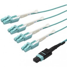 StarTech.com 1m 3 ft MPO / MTP to LC Breakout Cable - Plenum Rated Fiber Optic Cable - OM3 Multimode, 40Gb - Push/Pull-Tab - Aqua Fiber Patch Cable - Fan out eight fibers from a 40Gbps MPO connection to four 10Gbps LC connections - 1m MTP to LC Breakout C