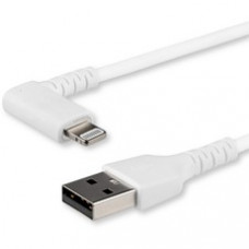 StarTech.com 1m USB A to Lightning Cable iPhone iPad Durable Right Angled 90 Degree White Charger Cord w/Aramid Fiber Apple MFI Certified - Aramid fiber shelters 3.3ft heavy duty USB-A to lightning cable from stress of bends/twists - Right angled con