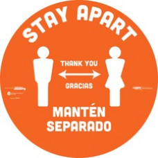 Tabbies STAY APART Messaging Bilingual Floor Decal - 36 / Carton - Stay Apart / Manten Separados Print/Message - 12