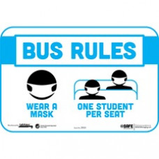 Tabbies BUS RULES MASK/STUDENT SEAT Safety Decal - 9 / Carton - Bus Rules: Wear A Mask, One Student Per Seat Print/Message - 9