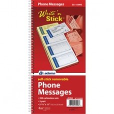 Adams Write 'n Stick Phone Message Book - 200 Sheet(s) - Spiral Bound - 2 Part - Carbonless Copy - 5 1/4" x 11" Sheet Size - Assorted Sheet(s) - 1 Each