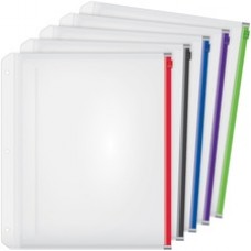 Cardinal Zipper Binder Pockets - 100 x Sheet Capacity - For Letter 8 1/2" x 11" Sheet - 3 x Holes - Ring Binder - Rectangular - Blue, Black, Red, Purple, Green - Poly - 5 / Pack