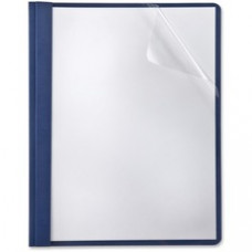 Oxford Linen Clear Front Report Covers - 3 x Tang Fastener(s) - Linen - Navy - Recycled - 5 / Pack