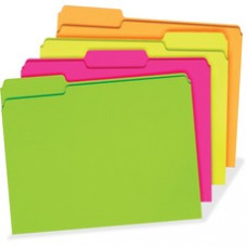 Pendaflex Glow File Folder - Letter - 8 1/2" x 11" Sheet Size - 150 Sheet Capacity - 1/3 Tab Cut - Assorted Position Tab Location - 11 pt. Folder Thickness - Manila - Fluorescent Pink, Fluorescent Orange, Fluorescent 