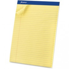 Ampad Basic Perforated Writing Pads - Legal - 50 Sheets - Stapled - 0.34" Ruled - 15 lb Basis Weight - 8 1/2" x 11 1/2"8.5"11.8" - Canary Yellow Paper - Dark Blue Binder - Sturdy Back, Chipboard Backing, Micro 
