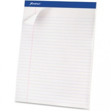 Ampad Basic Perforated Writing Pads - 50 Sheets - Stapled - 0.34" Ruled - 15 lb Basis Weight - 8 1/2" x 11 3/4" - White Paper - White Cover - Sturdy Back, Header Strip, Micro Perforated, Chipboard Backing - 12 / 