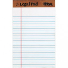 TOPS Letr - Trim Perforation Jr. Legal Ruled Pads - Jr.Legal - 50 Sheets - Double Stitched - 0.28 Ruled - 16 lb Basis Weight - 5" x 8" - White Paper - Chipboard Cover - Perforated, Hard Cover, Removable - 12 / Dozen