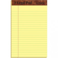 TOPS Leatherette Double - stitched Writing Pads - Jr.Legal - 50 Sheets - Double Stitched - 0.28" Ruled - 16 lb Basis Weight - 5" x 8" - Canary Paper - Chipboard Cover - Perforated, Hard Cover, Removable - 12 / Dozen