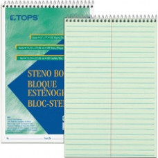TOPS Green Tint Steno Books - 80 Sheets - Wire Bound - Ruled - 6" x 9" - Green Paper - Hardboard Cover - WireLock - 1Each