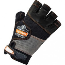 ProFlex 901 Half-Finger Leather Impact Gloves - Medium Size - Black - Anti-Vibration, Half Finger Design, Breathable, Knitted, Molded, Hook & Loop Closure, ID Tab, Pull-on Tab, Durable, Shock Resistant, Impact Resistant, ... - 2 / Pair - 1