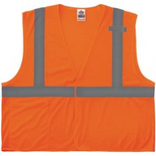 GloWear 8210HL Mesh Hi-Vis Safety Vest - Recommended for: Utility, Construction, Baggage Handling, Emergency, Warehouse - Reflective, Pocket, Breathable, Lightweight, High Visibility, Pocket, Mic Tab - Extra Small Size - Hook & Loop Closure - Polyester Me