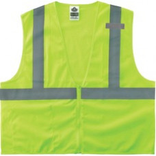 GloWear 8210Z Type R Economy Mesh Vest - Recommended for: Utility, Construction, Baggage Handling, Emergency, Warehouse - Reflective, Pocket, Breathable, Lightweight, High Visibility, Machine Washable, Mic Tab - Small/Medium Size - Zipper Closure - Polyes