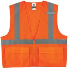 GloWear 8220Z Type R Class 2 Standard Mesh Vest - Pocket, Mic Tab, Reflective - 4-Xtra Large/5-Xtra Large Size - Zipper Closure - Mesh Fabric, Polyester Mesh - Orange - 1 Each