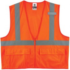 GloWear 8225Z Type R Class 2 Standard Solid Vest - Pocket, Mic Tab, Reflective - Small/Medium Size - Zipper Closure - Fabric, Polyester - Orange - 1 Each