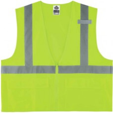 GloWear 8225Z Type R Class 2 Standard Solid Vest - Pocket, Mic Tab, Reflective - Large/Extra Large Size - Zipper Closure - Fabric, Polyester - Lime - 1 Each
