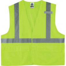 GloWear 8225HL Type R Class 2 Standard Solid Vest - Pocket, Mic Tab, Reflective - Small/Medium Size - Hook & Loop Closure - Fabric, Polyester - Lime - 1 Each
