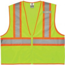 GloWear 8229Z Economy Two-Tone Vest - Recommended for: Construction, Emergency, Warehouse, Baggage Handling - Reflective, Pocket - Extra Small Size - Zipper Closure - Polyester Mesh, Mesh Fabric - Lime - 1 / Each