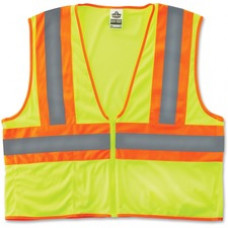 GloWear Class 2 Two-tone Lime Vest - Reflective, Machine Washable, Lightweight, Pocket, Zipper Closure - Small/Medium Size - Polyester Mesh - Lime - 1 / Each