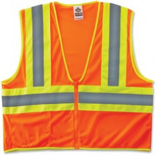 GloWear Class 2 Two-tone Orange Vest - Reflective, Machine Washable, Lightweight, Pocket, Zipper Closure - Small/Medium Size - Polyester Mesh - Orange - 1 / Each
