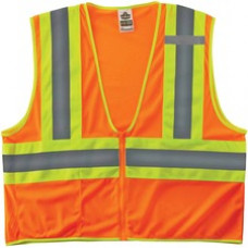 GloWear 8229Z Economy Two-Tone Vest - Recommended for: Construction, Emergency, Warehouse, Baggage Handling - Reflective, Pocket - 4-Xtra Large/5-Xtra Large Size - Zipper Closure - Polyester Mesh, Mesh Fabric - Orange - 1 / Each