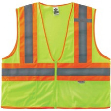 GloWear 8230Z Type R Class 2 Two-Tone Vest - Pocket, Mic Tab, Reflective - Large/Extra Large Size - Zipper Closure - Mesh Fabric, Polyester Mesh - Lime - 1 Each