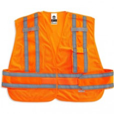 GloWear 8244PSV Type P Class 2 Expandable Public Safety Vest - Adjustable, Reflective, Mic Tab, Pocket, Expandable Side - Medium/Large Size - Hook & Loop Closure - Orange - 1 Each