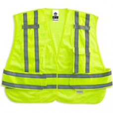 GloWear 8244PSV Type P Class 2 Expandable Public Safety Vest - Adjustable, Reflective, Mic Tab, Pocket, Expandable Side - Medium/Large Size - Hook & Loop Closure - Lime - 1 Each