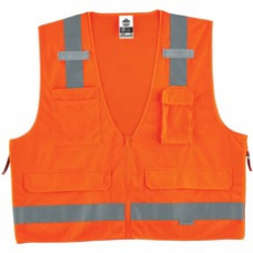 GloWear 8250Z Type R Class 2 Surveyors Vest - Pocket, Mic Tab, Reflective - Small/Medium Size - Zipper Closure - Poly, Mesh - Orange - 1 Each