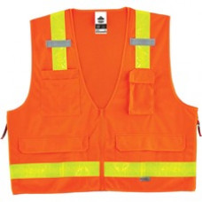 GloWear 8250ZHG Type R Class 2 Hi-Gloss Surveyors Vest - Pocket, Mic Tab, Reflective - Large/Extra Large Size - Zipper Closure - Poly, Mesh - Orange - 1 Each